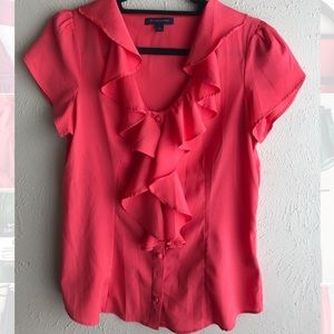 Coral ruffle button down blouse